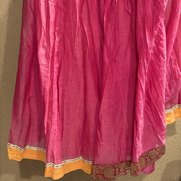 Cotton red skirt with brocket border in red yellow slip on skirt with flare - Picture 6 of 8